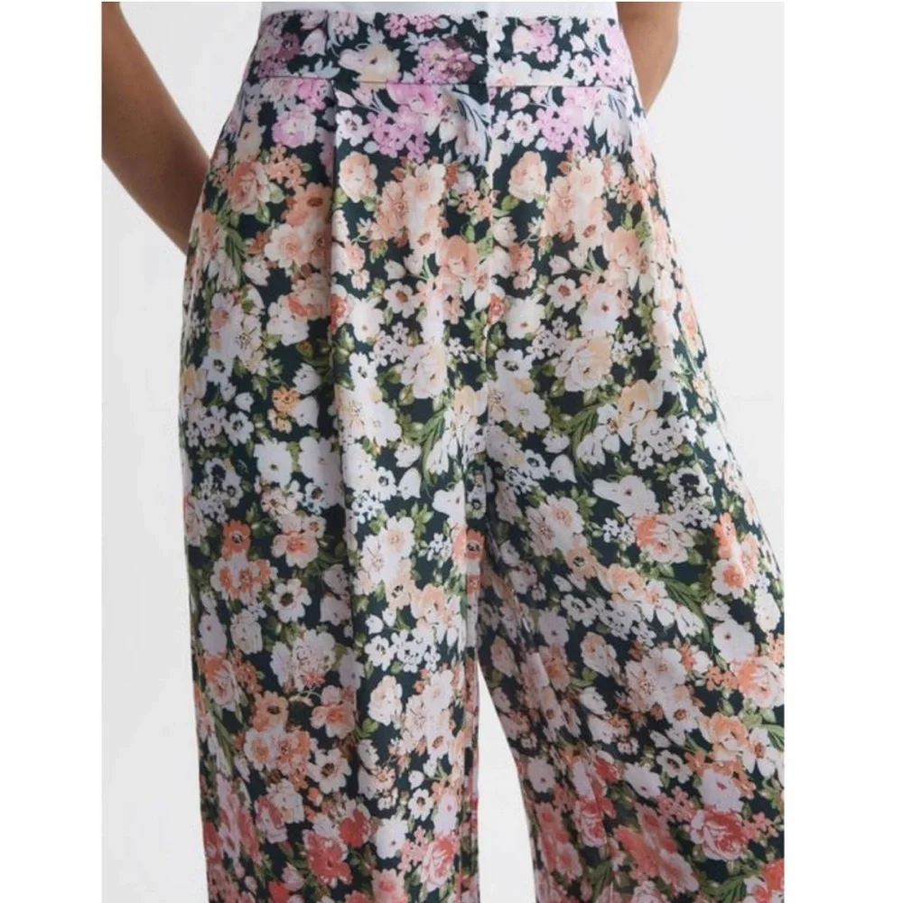 NWT REISS Serena Floral Print Wide Leg Trousers in Multicolor Size 4 - Picture 2 of 16